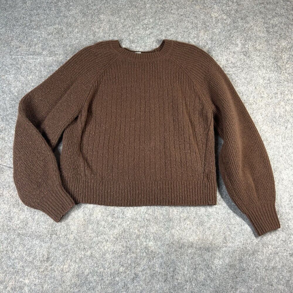 Athleta Layover Crew Sweater Womens Large Merino Wool Rib Knit Pullover